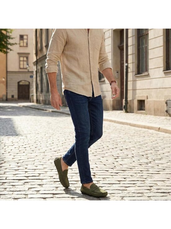 Men\'s Green Suede Penny Loafers Slip-On Driving Moccasins Casual Flat Shoes main image 6
